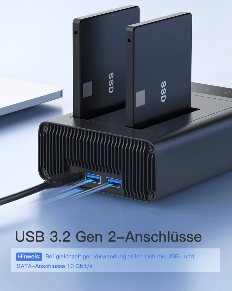 USB 3.2 Gen 2 Festplatten-Dockingstation, NUR für 2,5 Zoll SATA SSD/HDD, mit Klon-Software, FD2025 - Inateck Official DE