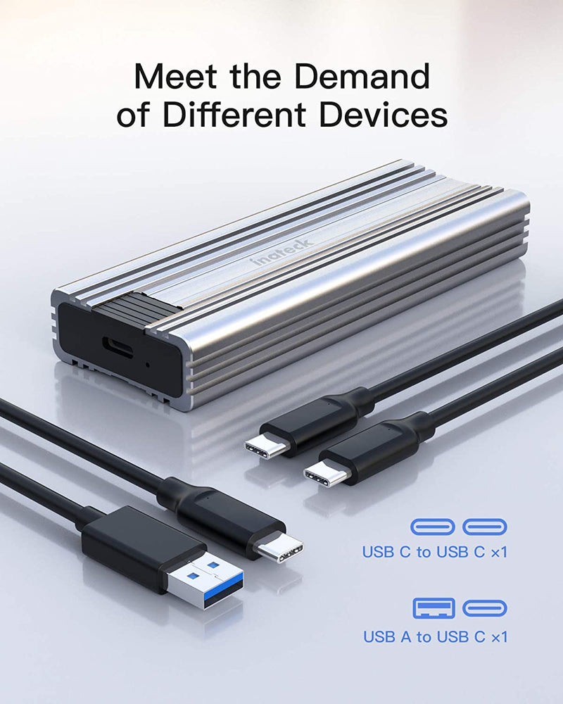 NVMe M.2 Festplattengehäuse mit 10 Gbps Übertragung, unterstützt M.2 SATA und NVMe SSD (2242, 2260, 2280) mit USB A zu C und USB C zu C Kabel, werkzeuglos, FE2025 - Inateck Official DE
