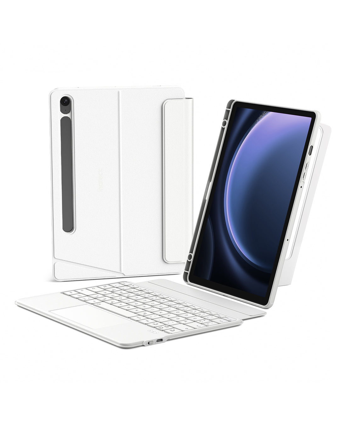 inateck DE Hülle für Samsung Galaxy Tab S10 FE/S9 FE/S9, Hoch-/Querformat Ständer Tastatur mit Touchpad, N0064 Weiß