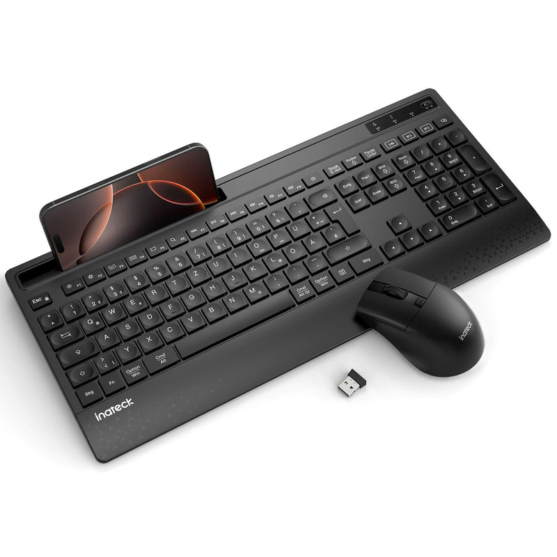 Ergonomisches Tastatur in voller Größe mit Handballenauflage, Telefonhalter Wireless-Tastatur, KB06004