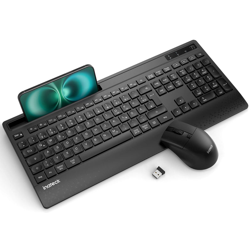 Ergonomisches Tastatur in voller Größe mit Handballenauflage, Telefonhalter Wireless-Tastatur, KB06004