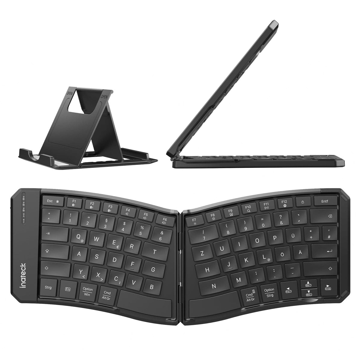 inateck DE Faltbare Tastatur Ergonomische, QWERTZ,mit 3 Bluetooth, Nomad Ergo KB603