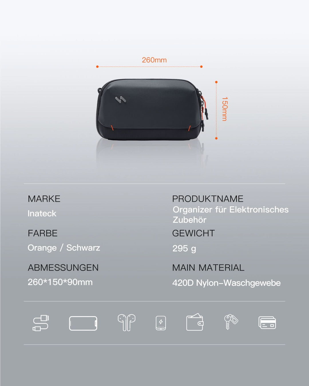 Praktischer Organizer für Elektronisches Zubehör, Spritz Wasserresistente Reisetasche, ABM35S