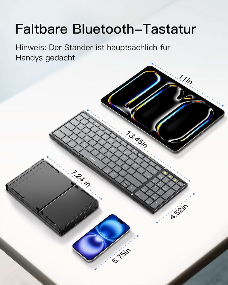 Faltbare kabellose tragbare Tastatur mit Bluetooth 5.3, kompatibel mit Tablets, Handys, Laptops, PCs, KB602