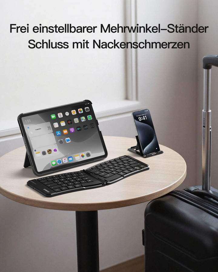 inateck DE Faltbare Tastatur Ergonomische, QWERTZ,mit 3 Bluetooth, Nomad Ergo KB603