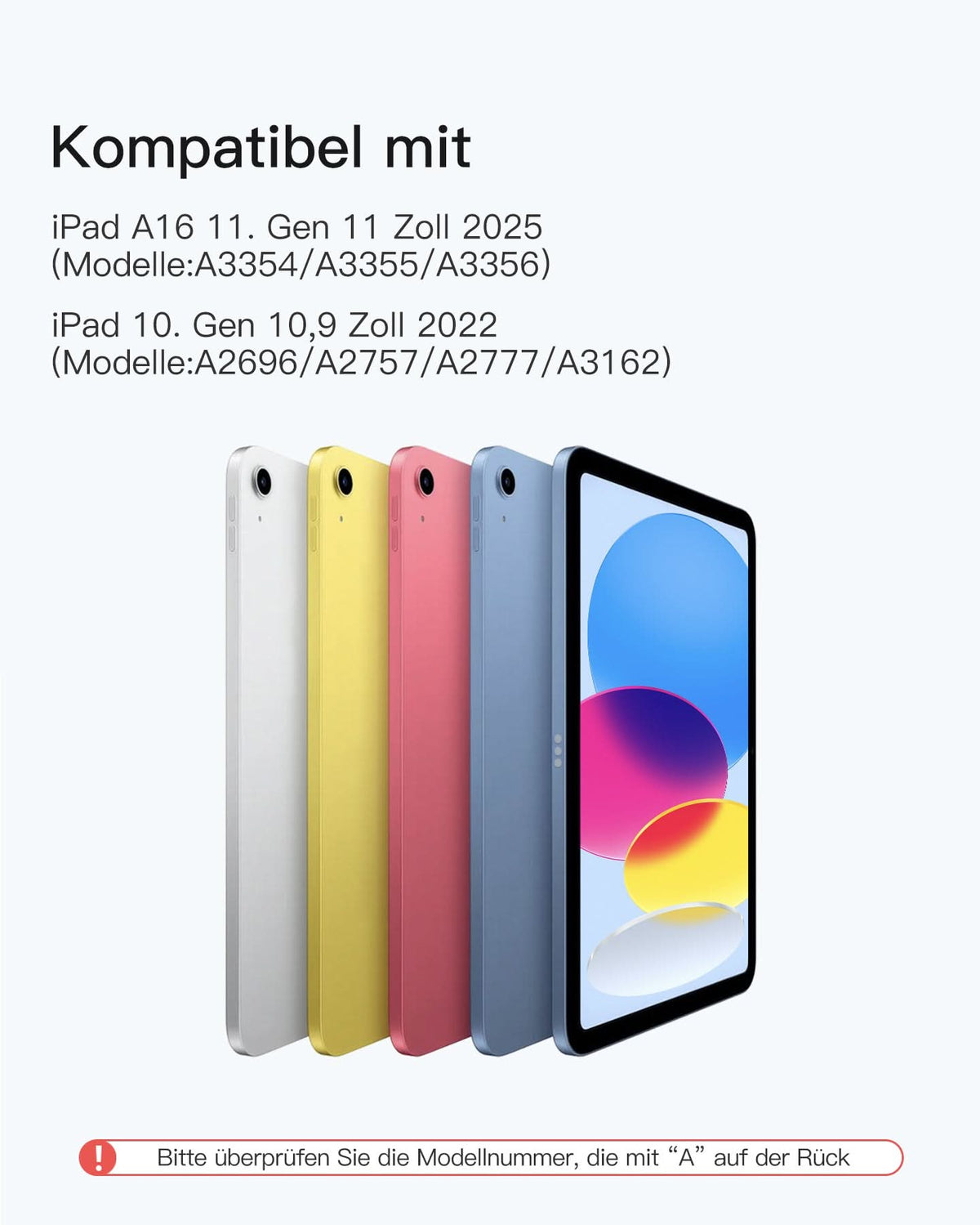 inateck DE 360°-Drehdesign Tastatur Hülle für iPad 11" (A16 2025), iPad 10.9" (10 Gen 2022), N0029