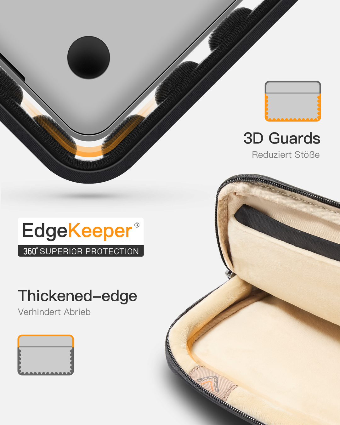 inateck DE 360° Schutz Laptop-Hülle, Großvolumen-Sleeve kompatibel mit 13" MacBook Air M4-M1 (2025-2018), 13" MacBook Pro M2/M1, LB