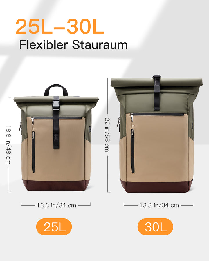 inateck DE 25-30L RollTop Rucksack wasserabweisend Daypack Laptoprucksack Schulrucksack, BP01003