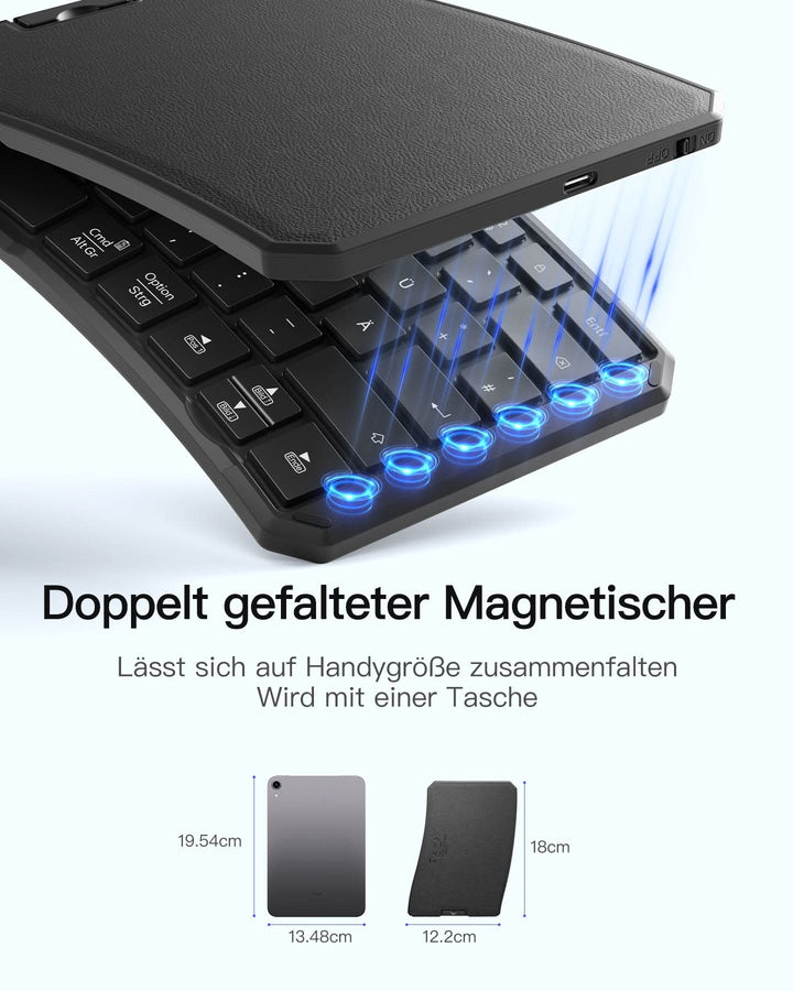 inateck DE Faltbare Tastatur Ergonomische, QWERTZ,mit 3 Bluetooth, Nomad Ergo KB603