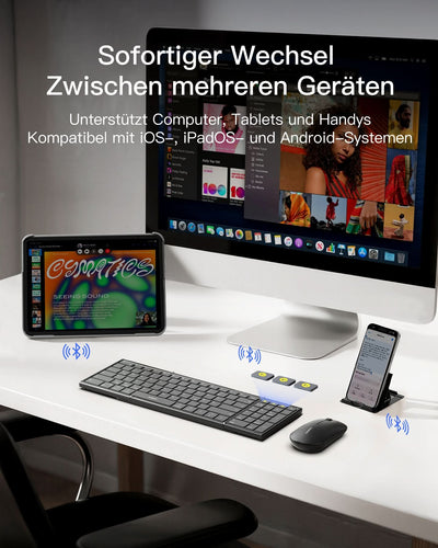 Faltbare kabellose tragbare Tastatur mit Bluetooth 5.3, kompatibel mit Tablets, Handys, Laptops, PCs, KB602