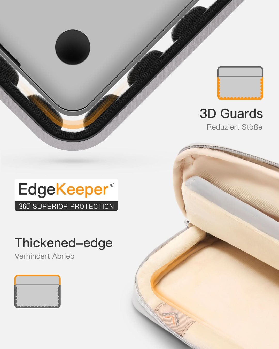inateck DE 360° Schutz Laptop-Hülle, Großvolumen-Sleeve kompatibel mit 13" MacBook Air M4-M1 (2025-2018), 13" MacBook Pro M2/M1, LB