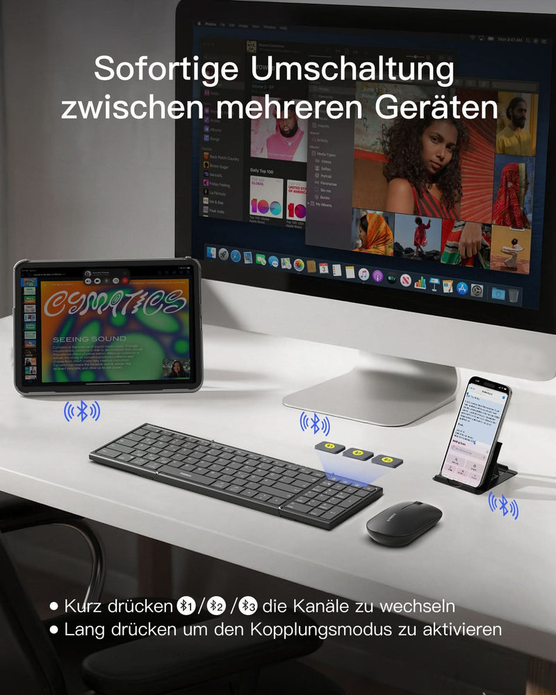 Inateck Faltbare Tastatur Maus Set Kabellos,für iPad iPhone Mac Android Windows,N0158