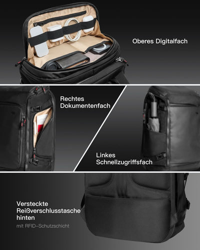 Handgepäck Rucksack 40L, TSA Freundlich Groß Reiserucksack Spritzwassergeschützt Travel Backpack für 17 Zoll Laptop, BPX31