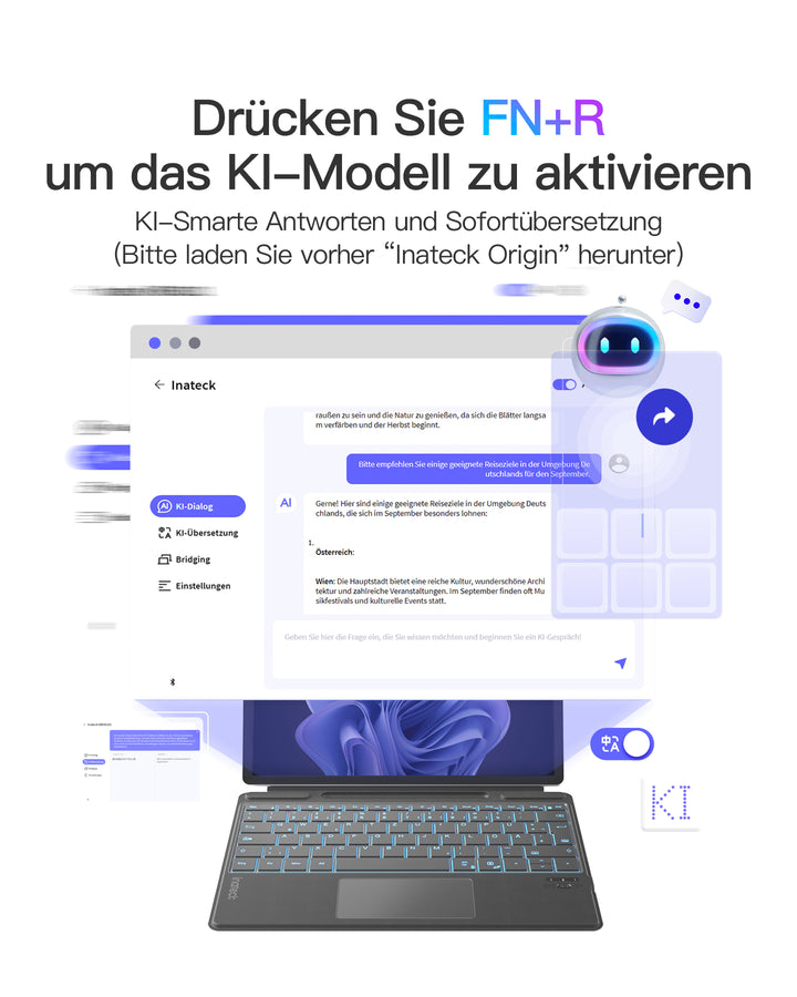 inateck DE Surface Pro AI Funktion Tastatur, Kompatibel mit Surface Pro 11/10/9/8/X, QWERTZ, KB05114