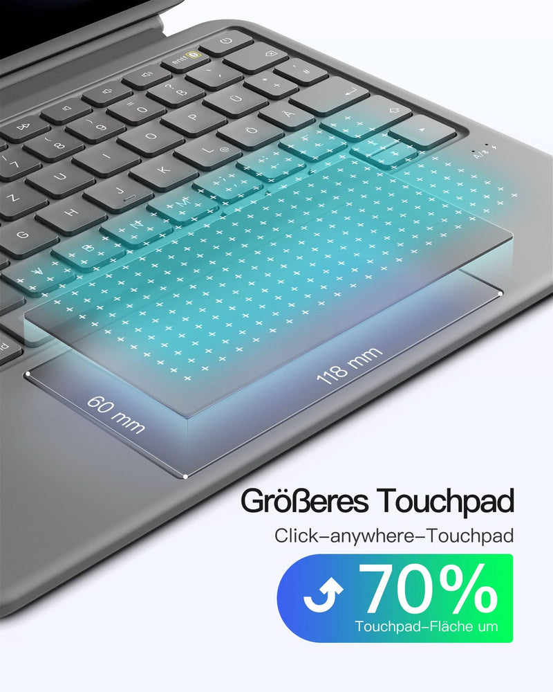 Abnehmbar Hülle mit Tastatur für iPad 11" A16 2025, iPad 10.9" 2022,mit Stifthalter, QWERTZ, AceTouch, KB403-10