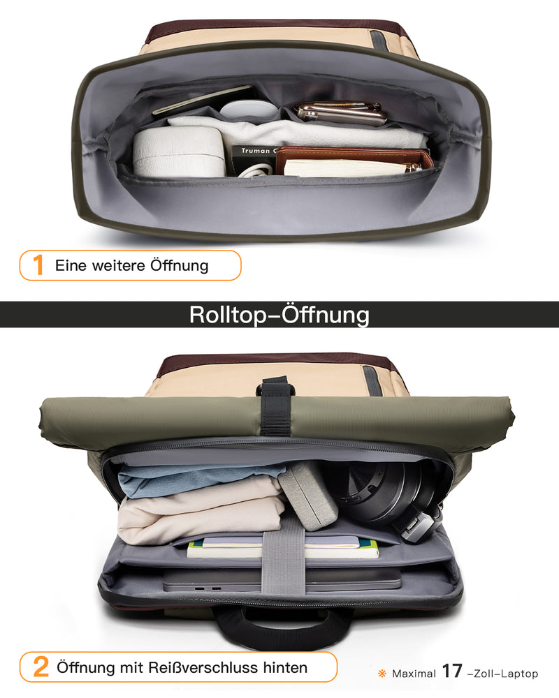 25-30L RollTop Rucksack wasserabweisend Daypack Laptoprucksack Schulrucksack, BP01003
