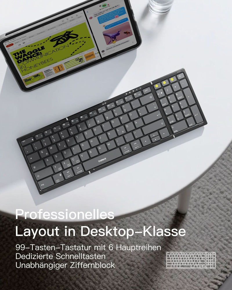 Faltbare kabellose tragbare Tastatur mit Bluetooth 5.3, kompatibel mit Tablets, Handys, Laptops, PCs, KB602