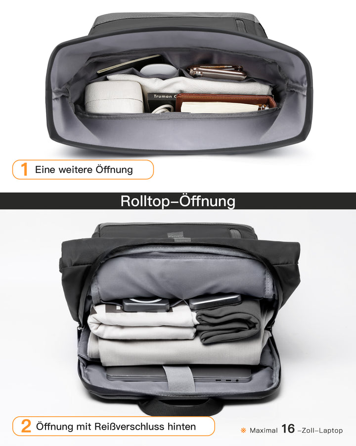 Sac à dos RollTop hydrofuge de 25 à 30 L, sac à dos pour ordinateur portable, sac à dos d&