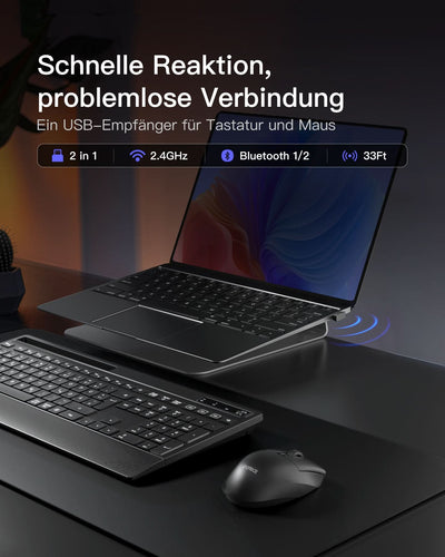 Ergonomisches Tastatur in voller Größe mit Handballenauflage, Telefonhalter Wireless-Tastatur, KB06004