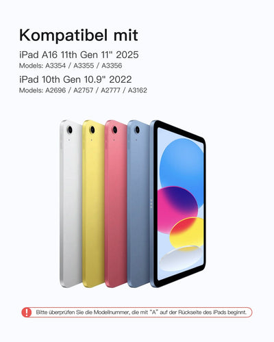 Abnehmbar Hülle mit Tastatur für iPad 11" A16 2025, iPad 10.9" 2022,mit Stifthalter, QWERTZ, AceTouch, KB403-10