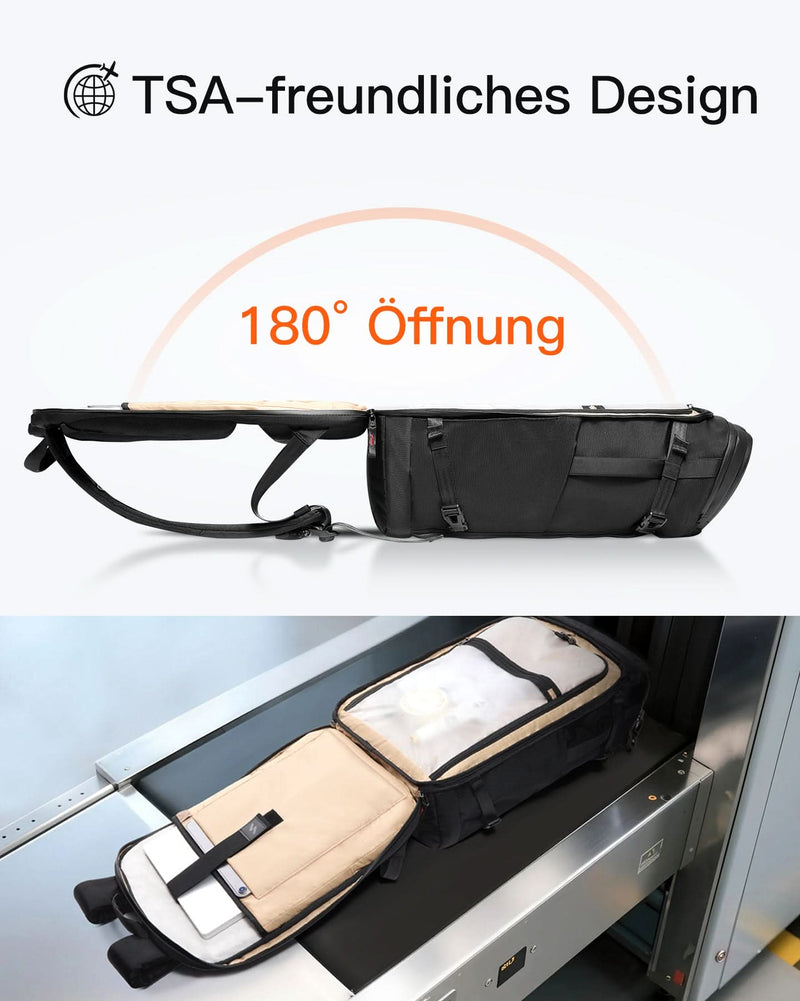 Handgepäck Rucksack 40L, TSA Freundlich Groß Reiserucksack Spritzwassergeschützt Travel Backpack für 17 Zoll Laptop, BPX31