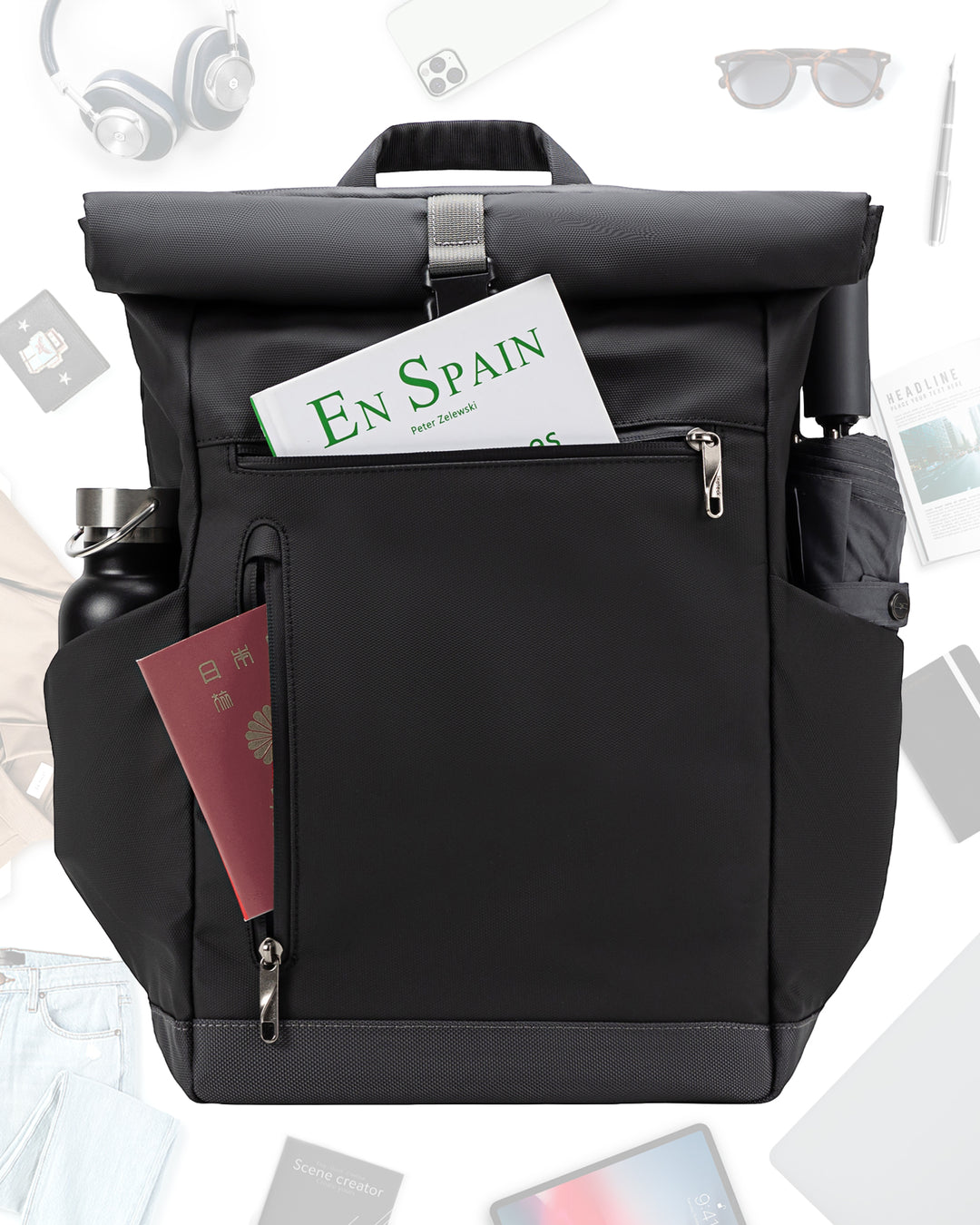Sac à dos RollTop hydrofuge de 25 à 30 L, sac à dos pour ordinateur portable, sac à dos d&