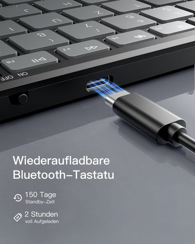 Faltbare kabellose tragbare Tastatur mit Bluetooth 5.3, kompatibel mit Tablets, Handys, Laptops, PCs, KB602