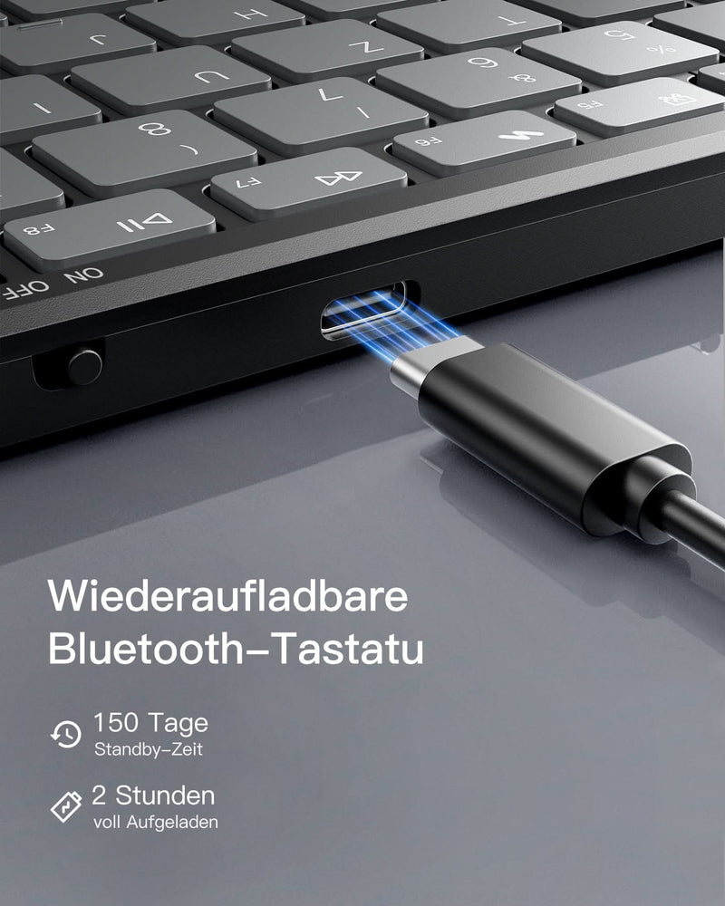 Faltbare kabellose tragbare Tastatur mit Bluetooth 5.3, kompatibel mit Tablets, Handys, Laptops, PCs, KB602