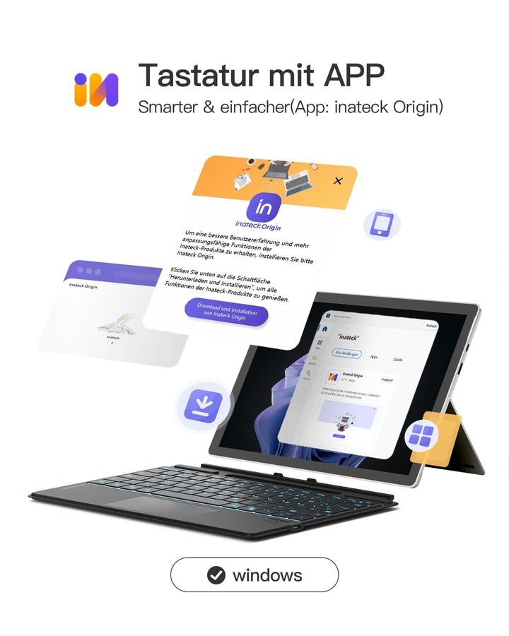 inateck DE Surface Pro AI Funktion Tastatur, Kompatibel mit Surface Pro 11/10/9/8/X, QWERTZ, KB05114