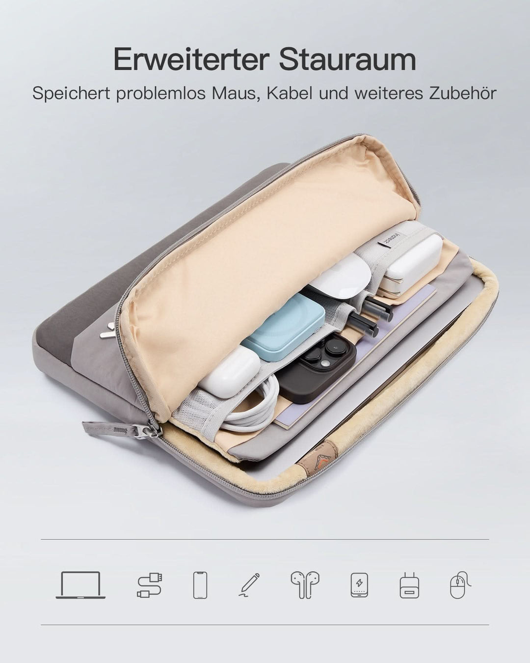 inateck DE 360° Schutz Laptop-Hülle, Großvolumen-Sleeve kompatibel mit 13" MacBook Air M4-M1 (2025-2018), 13" MacBook Pro M2/M1, LB
