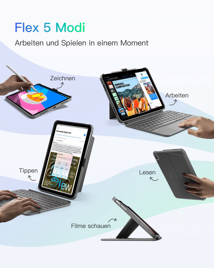 inateck DE Abnehmbar Hülle mit Tastatur für iPad 11" A16 2025, iPad 10.9" 2022,mit Stifthalter, QWERTZ, AceTouch, KB403-10