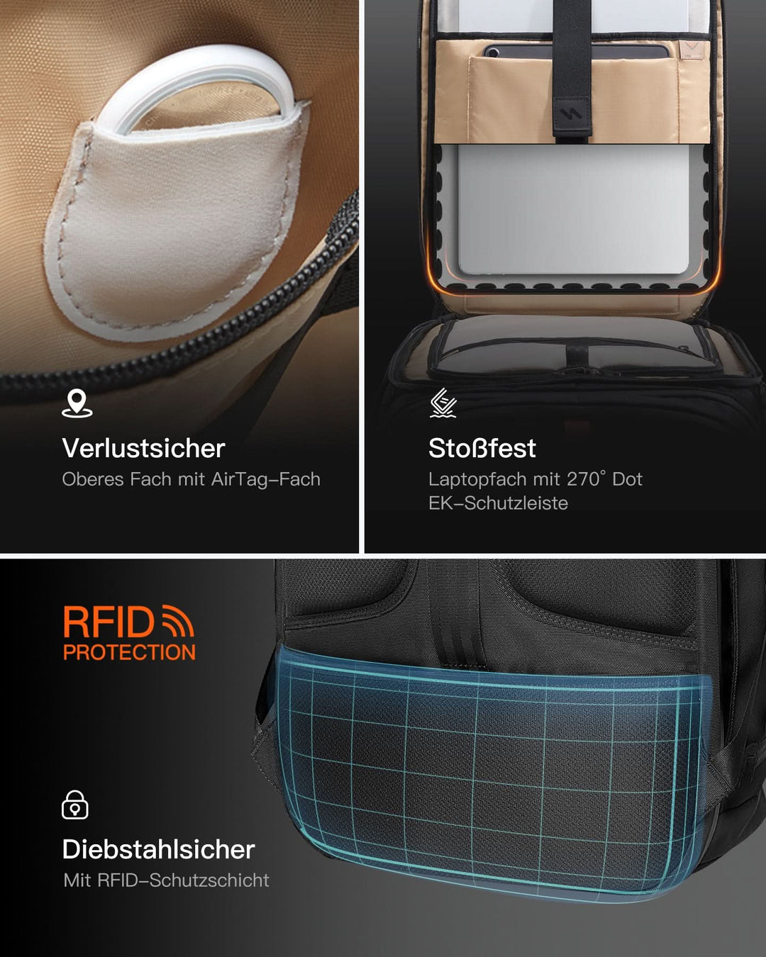 inateck DE Handgepäck Rucksack 40L, TSA Freundlich Groß Reiserucksack Spritzwassergeschützt Travel Backpack für 17 Zoll Laptop, BPX