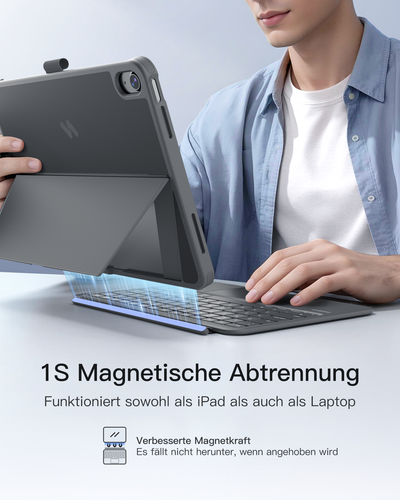 Abnehmbar Hülle mit Tastatur für iPad 11" A16 2025, iPad 10.9" 2022,mit Stifthalter, QWERTZ, AceTouch, KB403-10