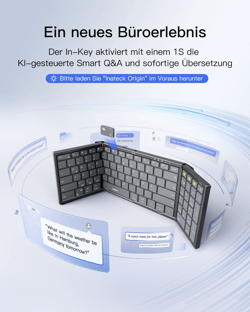 Faltbare kabellose tragbare Tastatur mit Bluetooth 5.3, kompatibel mit Tablets, Handys, Laptops, PCs, KB602