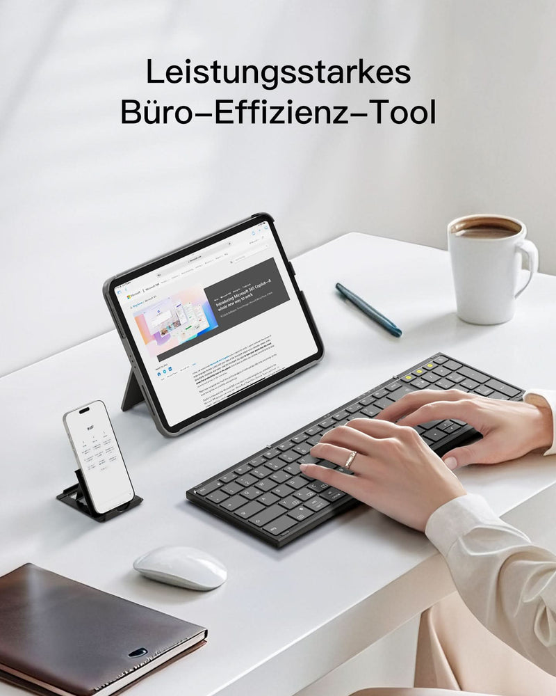 Faltbare kabellose tragbare Tastatur mit Bluetooth 5.3, kompatibel mit Tablets, Handys, Laptops, PCs, KB602