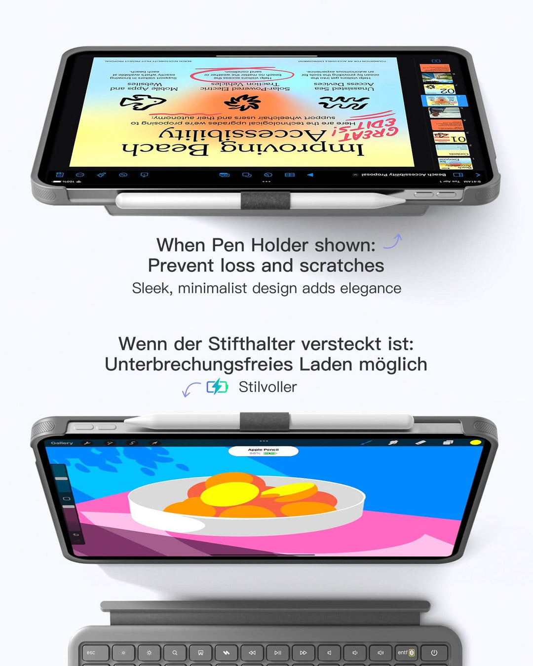 inateck DE Abnehmbar Hülle mit Tastatur für iPad 11" A16 2025, iPad 10.9" 2022,mit Stifthalter, QWERTZ, AceTouch, KB403-10