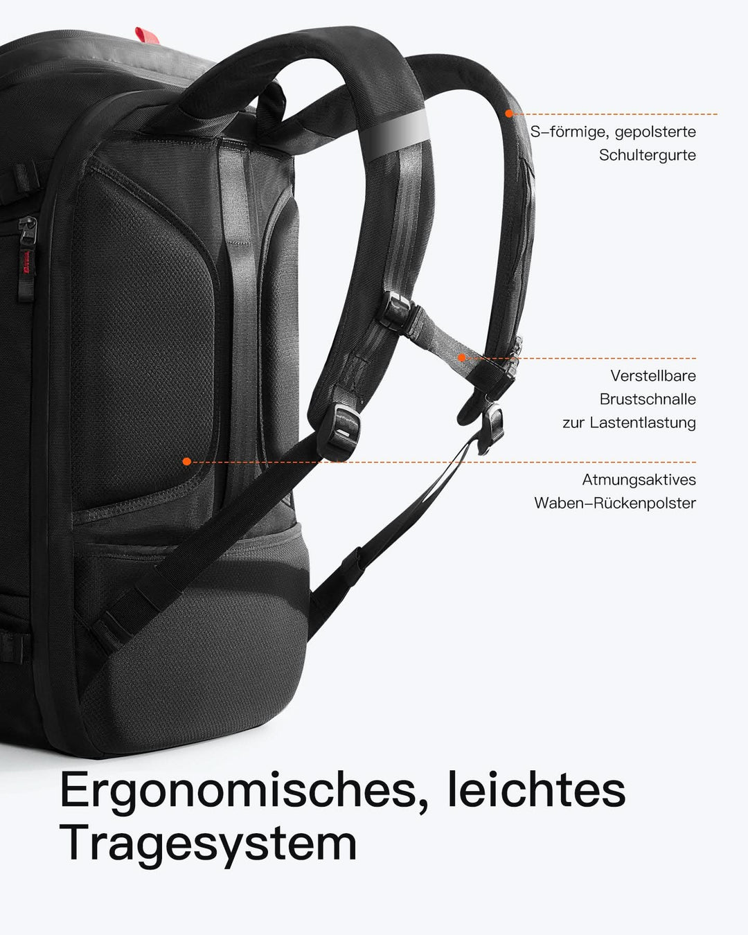 inateck DE Handgepäck Rucksack 40L, TSA Freundlich Groß Reiserucksack Spritzwassergeschützt Travel Backpack für 17 Zoll Laptop, BPX