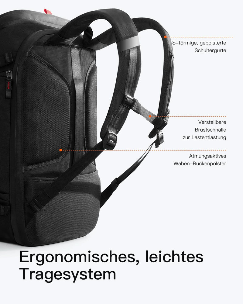Handgepäck Rucksack 40L, TSA Freundlich Groß Reiserucksack Spritzwassergeschützt Travel Backpack für 17 Zoll Laptop, BPX31
