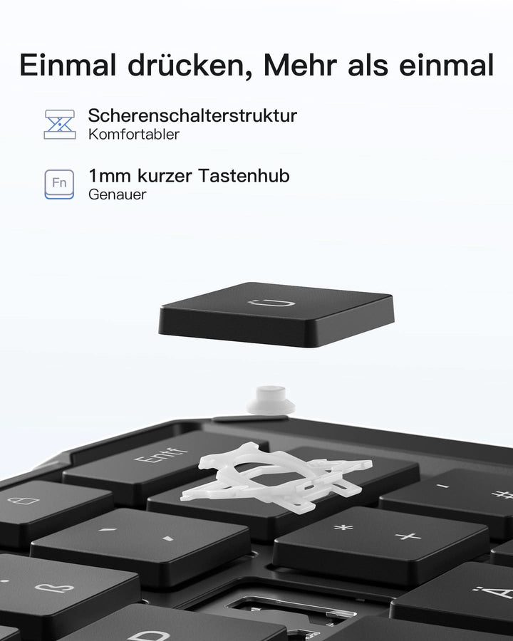 inateck DE Faltbare Tastatur Ergonomische, QWERTZ,mit 3 Bluetooth, Nomad Ergo KB603