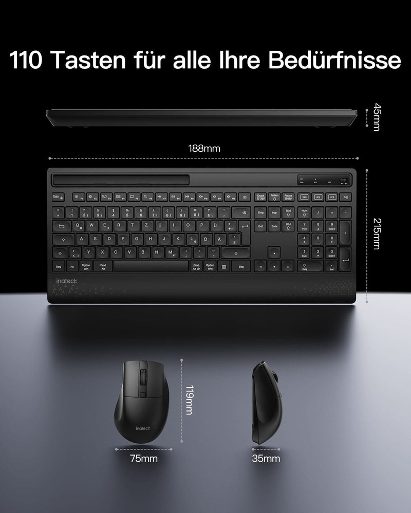 Ergonomisches Tastatur in voller Größe mit Handballenauflage, Telefonhalter Wireless-Tastatur, KB06004