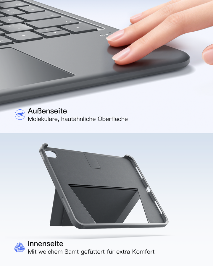 inateck DE Abnehmbar Hülle mit Tastatur für iPad 11" A16 2025, iPad 10.9" 2022,mit Stifthalter, QWERTZ, AceTouch, KB403-10