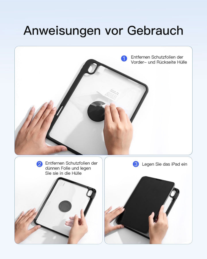 inateck DE 360°-Drehdesign Tastatur Hülle für iPad 11" (A16 2025), iPad 10.9" (10 Gen 2022), N0029