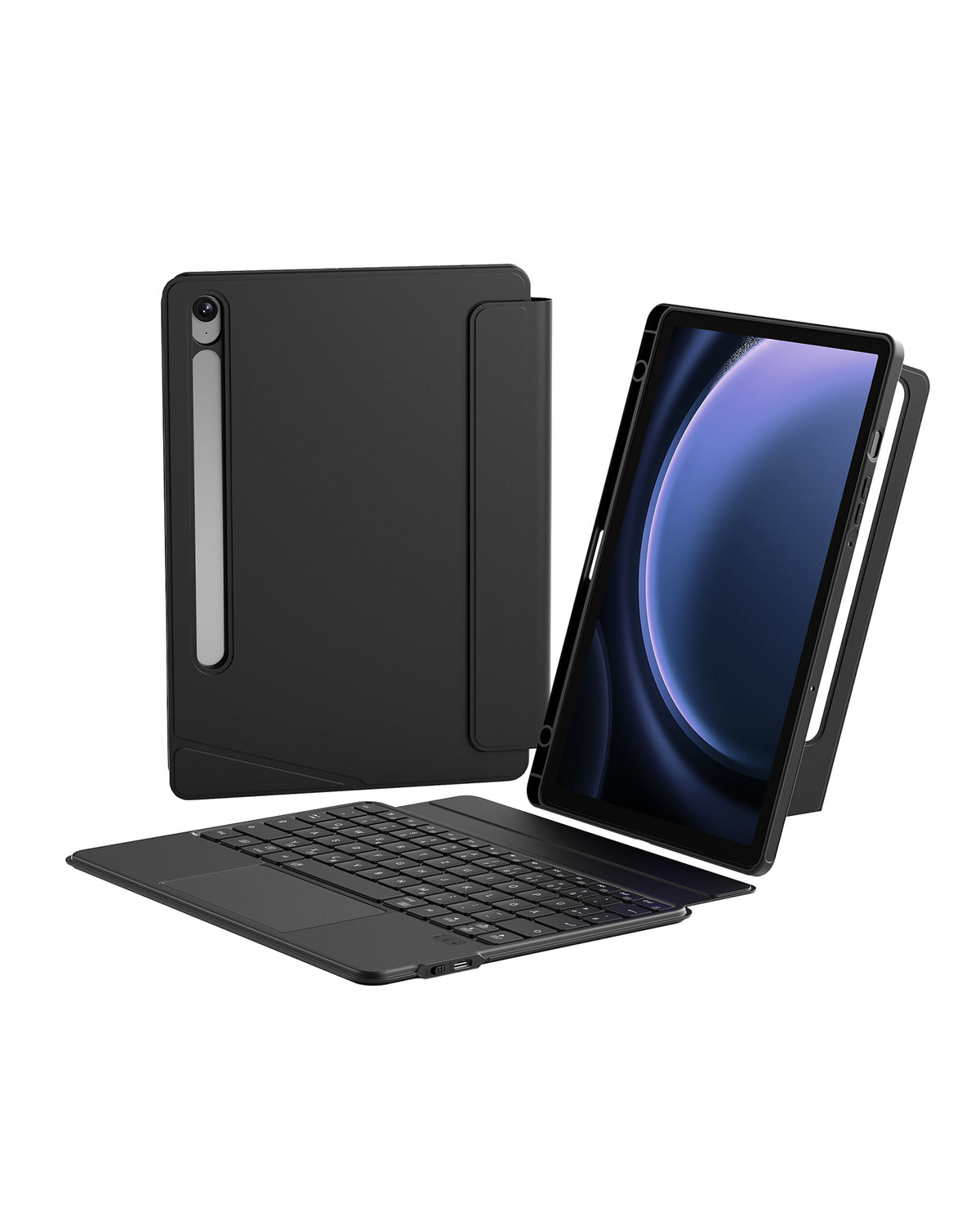 inateck DE Hülle für Samsung Galaxy Tab S10 FE/S9 FE/S9, Hoch-/Querformat Ständer Tastatur mit Touchpad, N0064 Black