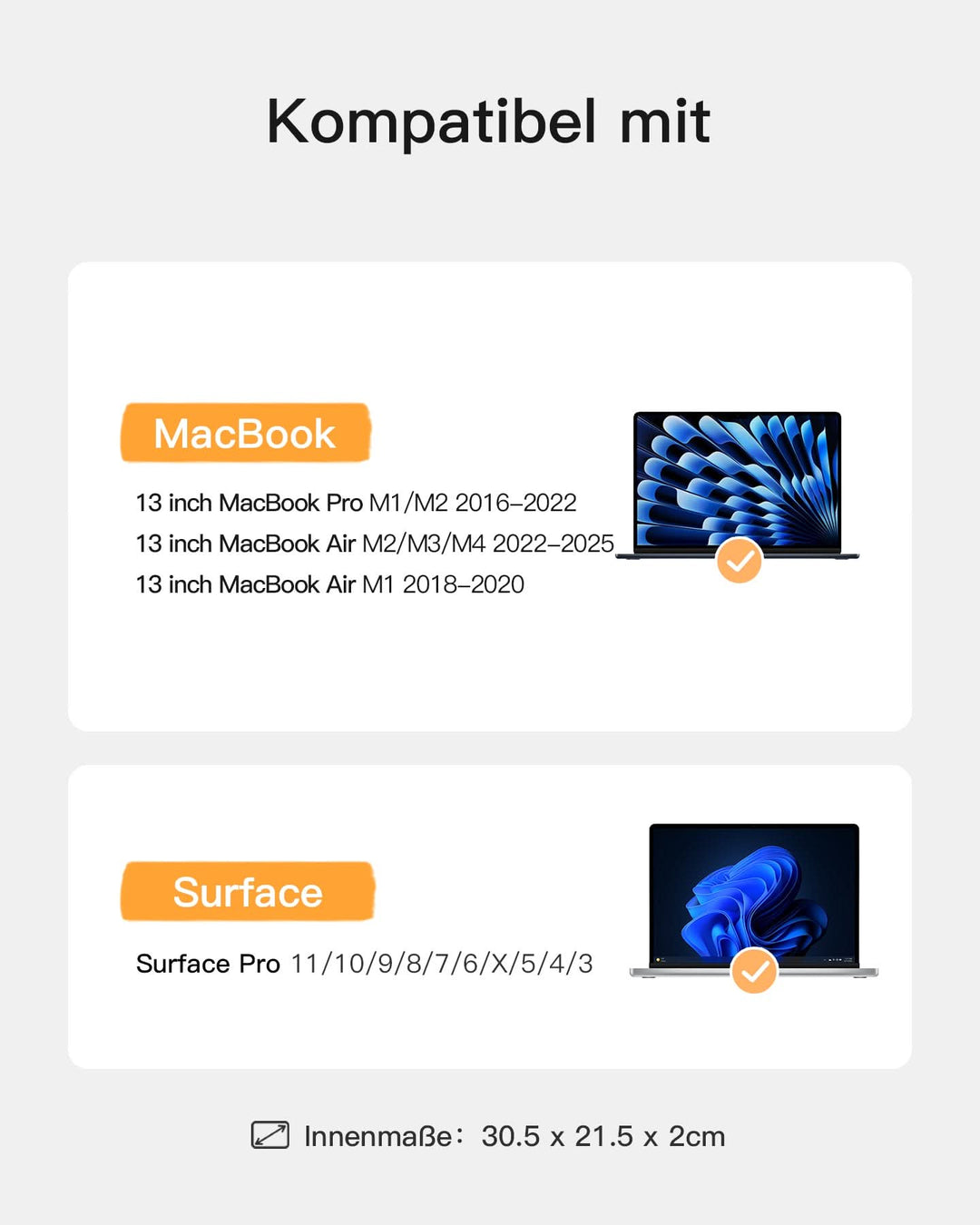inateck DE 360° Schutz Laptop-Hülle, Großvolumen-Sleeve kompatibel mit 13" MacBook Air M4-M1 (2025-2018), 13" MacBook Pro M2/M1, LB