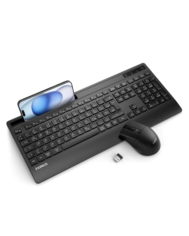 Ergonomisches Tastatur in voller Größe mit Handballenauflage, Telefonhalter Wireless-Tastatur, KB06004