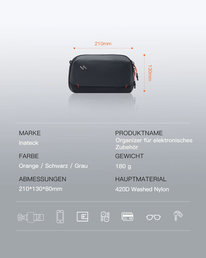 inateck DE Portabler Elektronik-Organizer, spritzwassergeschützte Reisezubehörtasche für Kabel, Power Banks, Hubs, ABM33