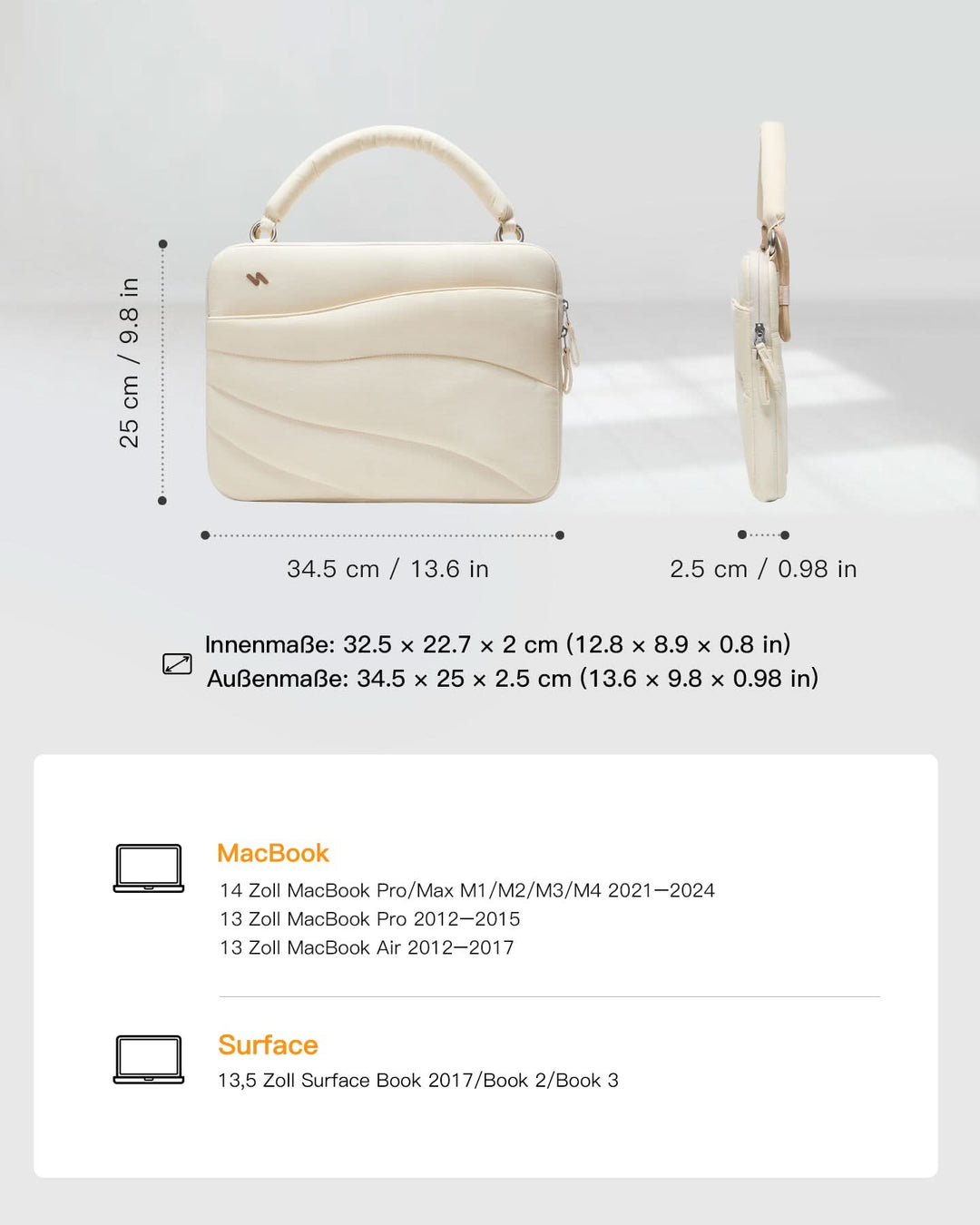 HSEOK Schlanke Laptoptasche Für 13-14 Zoll - Inkl. Extra Tasche, Wasserabweisend, Gepolstert, Für MacBook Pro/Air, XPS Uvm.
