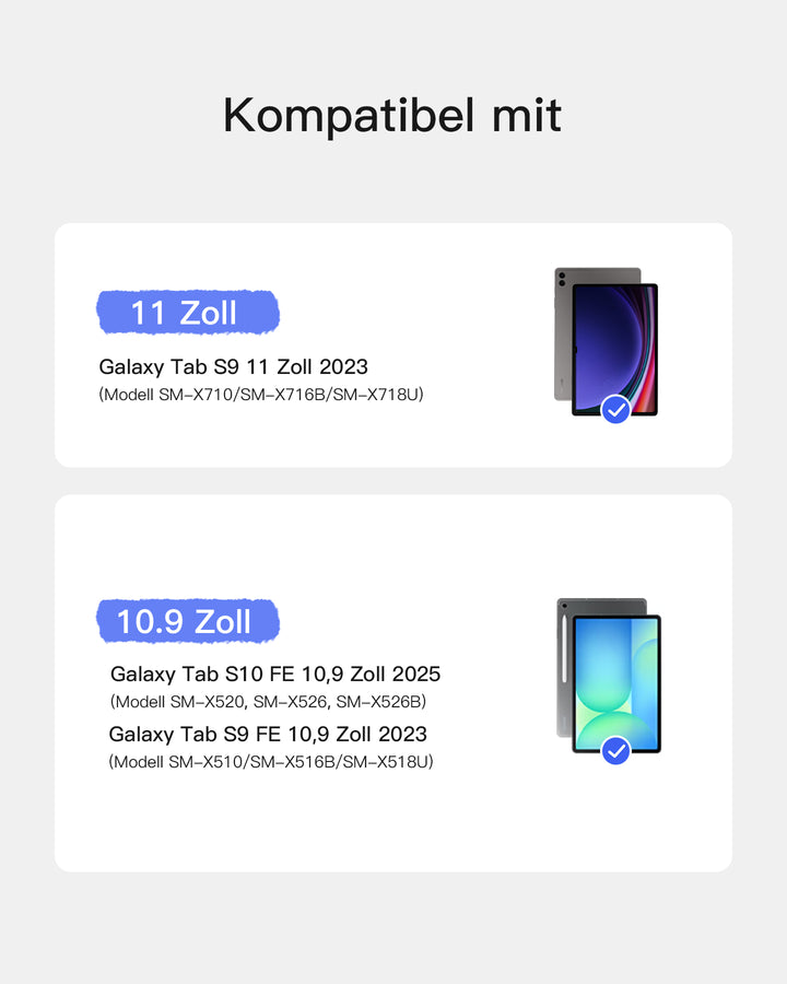inateck DE Hülle für Samsung Galaxy Tab S10 FE/S9 FE/S9, Hoch-/Querformat Ständer Tastatur mit Touchpad, N0064