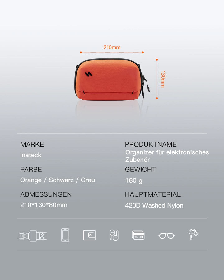 inateck DE Portabler Elektronik-Organizer, spritzwassergeschützte Reisezubehörtasche für Kabel, Power Banks, Hubs, ABM33