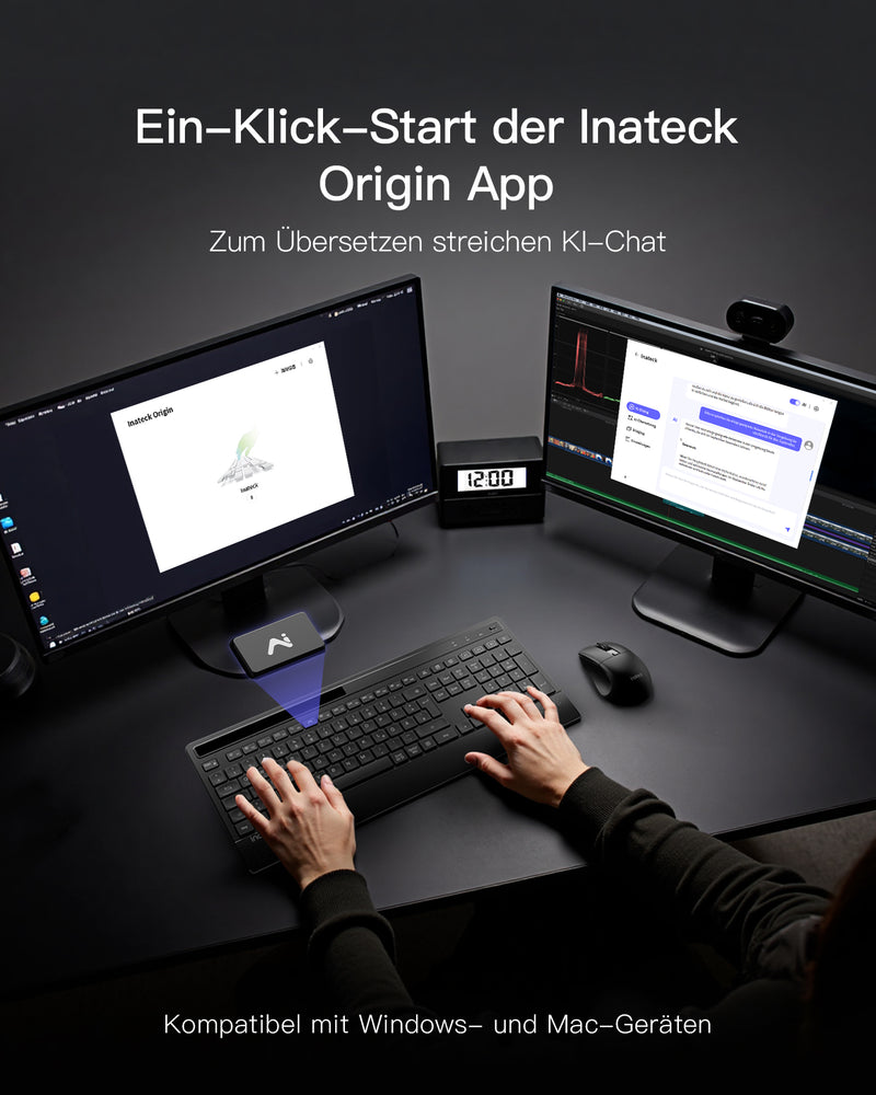 Ergonomisches Tastatur in voller Größe mit Handballenauflage, Telefonhalter Wireless-Tastatur, KB06004